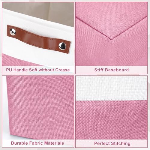 Bagnizer Large Fabric Storage Baskets | 50L Storage Bins, Decorative Linen Closet Baskets with Handles for Organizing, Shelf, Toys, Clothes, Home, Office, Nursery, 17x12x15Inches (Pink&White) - Image 5