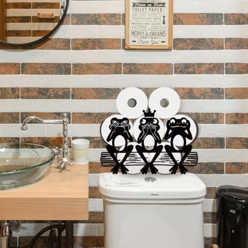 WADORN Funny Frogs Metal Toilet Paper Holder for Extra 8 Rolls, Black Toilet Tissue Storage Decorative Toilets Paper Rolls Organizer Wall Mounted for Bathrooms Home Housewarming Gifts - Image 6