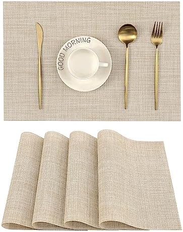 Leetaltree Beige Placemats Set of 4 - Heat-Resistant, Non-Slip Table Mats, Washable Woven Vinyl for Indoor & Outdoor Dining by Leetaltree-ArtatEveryTable
