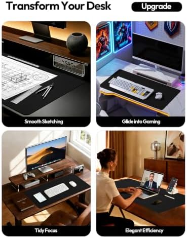YSAGi Leather Desk Protector, Office Mat, Large Mouse Mat, Non-Slip PU Leather Blotter, Laptop Desk Mat, Waterproof Writing Pad for Office and Home(Black, 42" x 17.2") - Image 3