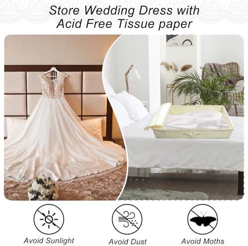Wedding Dress Storage Box Kit - Rectangular with 40 Sheets Acid-Free Tissue Paper & Microfiber Gloves - Image 5