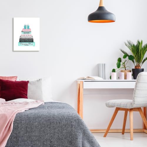 The Stupell Home Décor Collection High Fashion Bookstack Pink with Blue Box and Bow Wall Plaque Art, 13 x 19, Multi-Color - Image 3