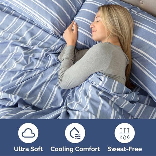CGK Extra Deep Split King Single Fitted Sheet Only - Blue Stripes - Image 3