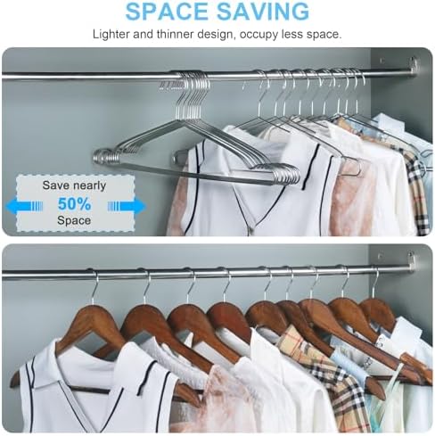 Seropy Clothes Hangers Coat 50 Pack 17.7 Inch Large Bulk Wire Hanger Non-Slip Heavy Duty Clothing Hangers Metal Space Saving Thin Stainless Steel Hanger for Clothes - Image 3