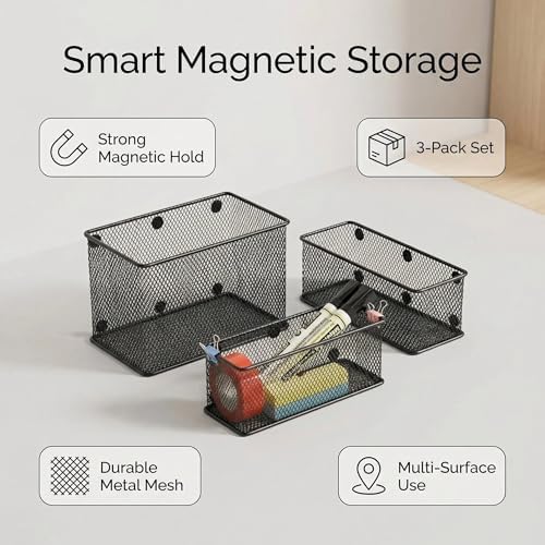 Neudeco Magnetic Locker Shelf Organizer, Black, Pack of 3 - Image 4