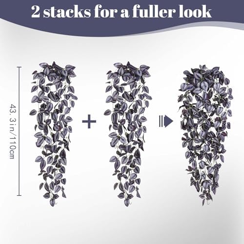 BLEUM CADE Fake Hanging Plants, 4pcs Artificial Hanging Plant, Faux Deep Purple Vines Hanging Plant for Wall Home Living Room Indoor Outdoor Halloween Decor (No Baskets) - Image 2