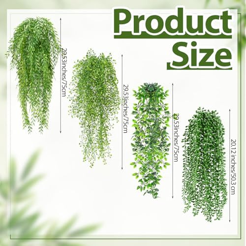Daifunli 12 Pcs Artificial Hanging Plants Fake Hanging Ferns Plastic Fake Plant for Wall Room Garden Garland Indoor Outdoor Decor No Basket (Mandala, Willows, Fuchsia, String of Pearls) - Image 2