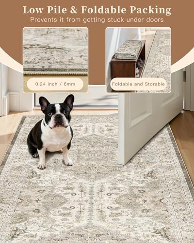 Madane Area Rug 4x6 Washable Rugs Vintage for Living Room, Ivory/Brown - Image 6