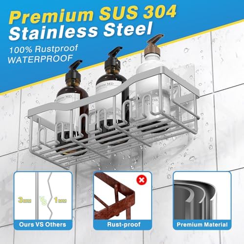Shower Caddy 5 Pack,Adhesive Shower Organizer for Bathroom Storage&Home Decor&Kitchen,No Drilling,Large Capacity,Rustproof Stainless Steel Bathroom Organizer,Shower Shelves for Inside Shower-Larger - Image 5