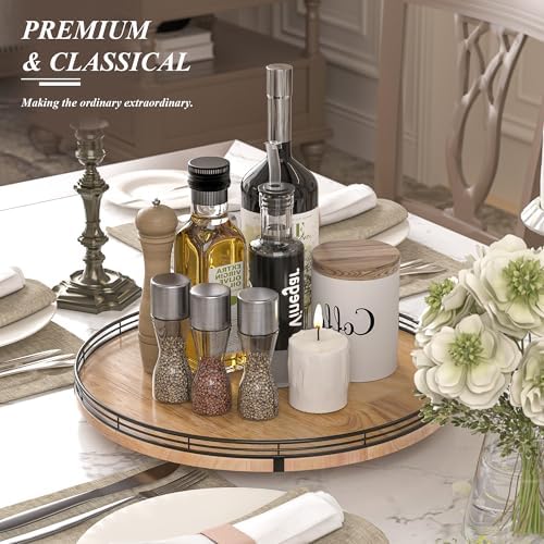 AMH 16-Inch Farmhouse Oak Lazy Susan Organizer for Table and Cabinet - Image 3