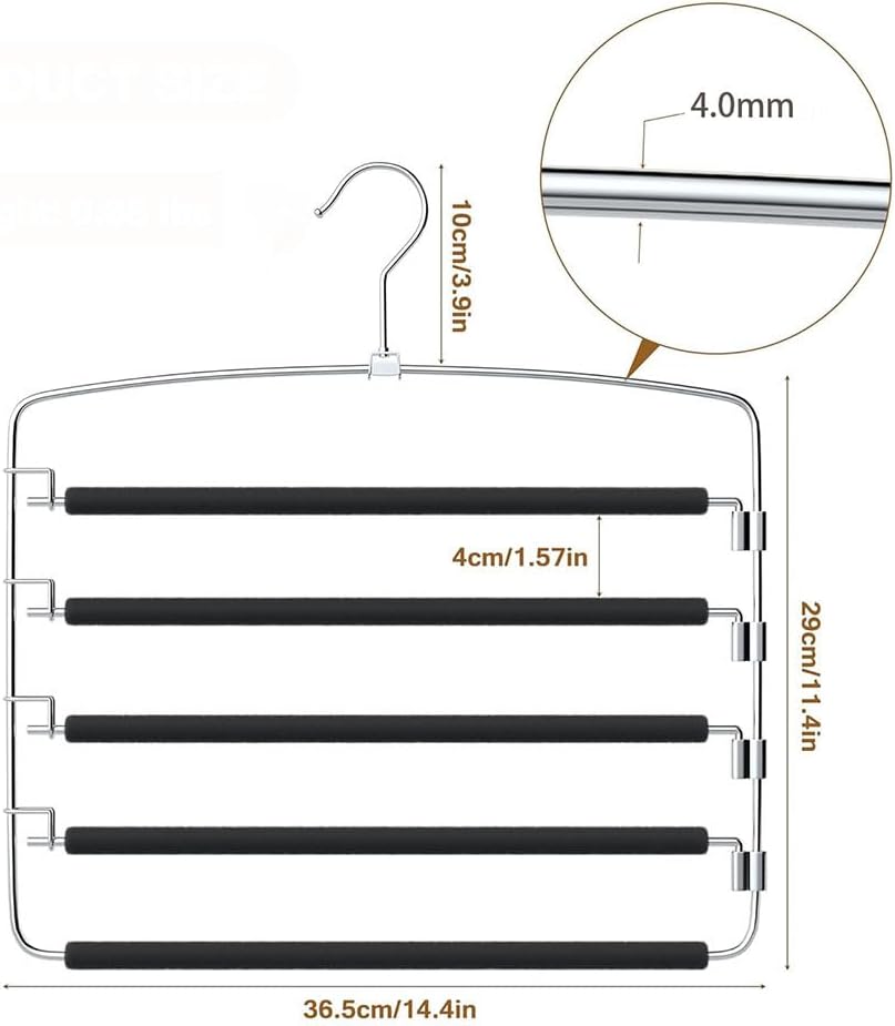 5-Tier Pants Hanger 2 Pack, Closet Organizer Space Saving Hanging Storage for Jeans, Trousers, Skirts, Dresses, Scarves (2-Pack) - Image 4