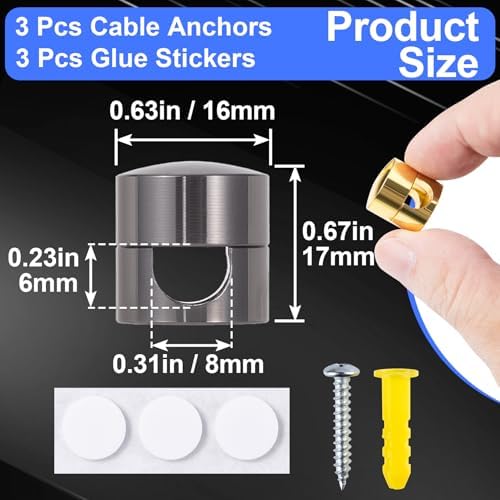 SmallCat 3 Sets Charger Holders for Cords, Gold/Silver/Antique Copper Adjustable Cable Anchor Holders, Adhesive Metal Cord Clips, Cable Management Wire Organizers for Desk, Office, Nightstand - Image 2