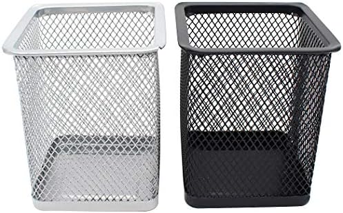 Gullor Square Desktop Pencil Holder, Office Supplies Desk Organizer Makeup Brush Holder, Set of 2, Black and Silver - Image 2
