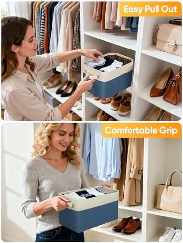 BALEINE 2 Pack Fabric Closet Storage Bins for Shelves, Linen Closet Organizers and Storage, Decorative Baskets for Organizing, Shelf, Clothes, Home, Office (Navy Blue, 15"x11"x9.5") - Image 5