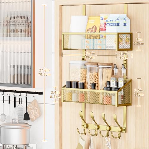 Kaiferty Over The Door Hooks Organizer, Coat Rack Over The Door Storage Hanger Towel Rack, Back of Door Storage Organizer for Bathroom,Bedroom,Kitchen,Office (Gold, 3-Tier) - Image 2
