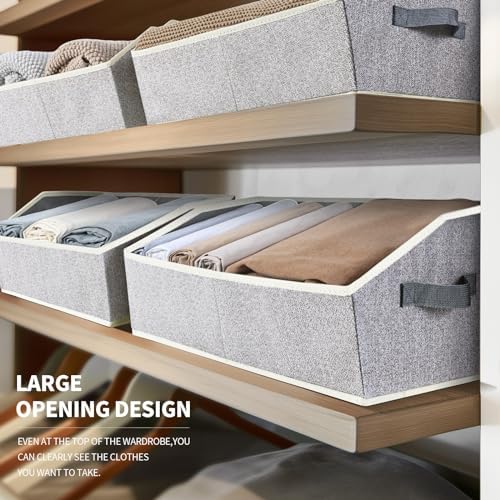 Homsorout Trapezoid Closet Shelf Organizer - Large Baskets for Organizing, Fabric Storage Box for Shelves, Cube Storage Bins for Clothes, Books, Blankets, 3 Pack, Light Gray - Image 3