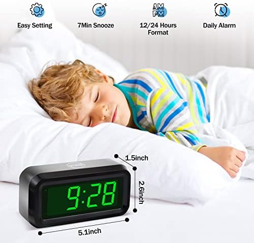Digital Alarm Clock Battery Operated with LED Display for Bedrooms, Long Battery Life for 12 Months, 3 Brightness Adjustable, 12/24 Hour, Snooze, Black Case with Green Digits - Image 2