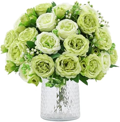 4 Packs Peonies Artificial Flowers, Mixed Green Silk Artificial Peonies by MARTINEMALL