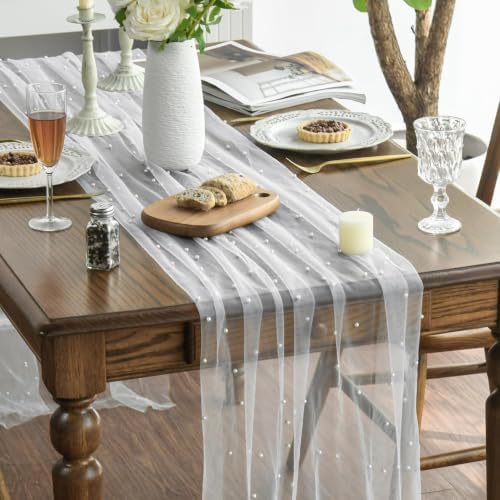 Artoid Mode 6-Pack Pearl White Gauze Table Runner 10FT Home Decor - Image 2
