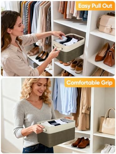 BALEINE 4 Pack Fabric Closet Storage Bins for Shelves, Linen Closet Organizers and Storage, Decorative Baskets for Organizing, Shelf, Clothes, Home, Office (Brown, 14''x10''x8.5'') - Image 5