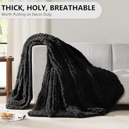 L'AGRATY Chunky Knit Throw Blanket for Couch, 50'' x 60'' Knit Throw, Black - Image 5