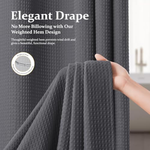 Dynamene Extra Wide Waffle Shower Curtain 256GSM Fabric 84x72 Charcoal Grey - Image 6