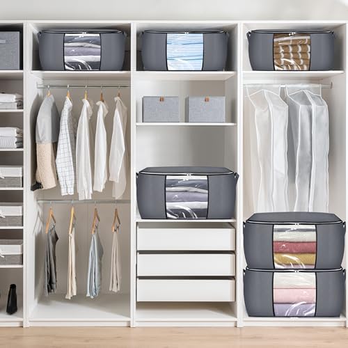 90L Large Blanket Storage Bags, 6 Pack Clothes Storage Bag Comforter Storage Bin with Reinforced Handle and Lid Foldable Closet Organizer and Storage Containers for Bedding Sheets and Duvet - Image 5