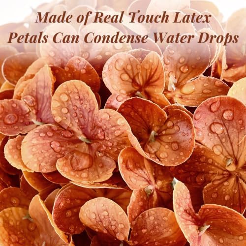 3Pcs 21in Latex Real Touch Hydrangea Artificial Flowers (Fall Orange) - Image 3