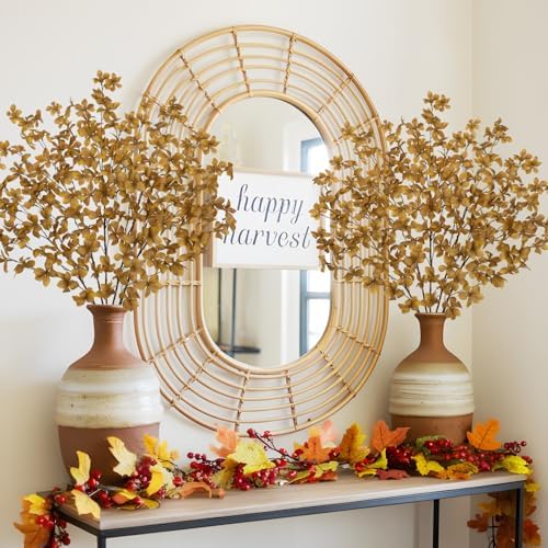 33.5" Long Artificial Fall Leaves Stems for Table Centerpieces, 5 Pcs Faux Fall Stems and Branches for Vase Filler, Falls Greenery Stems for Farmhouse Autumn Harvest Thanksgiving Decor, Deep Yellow - Image 6