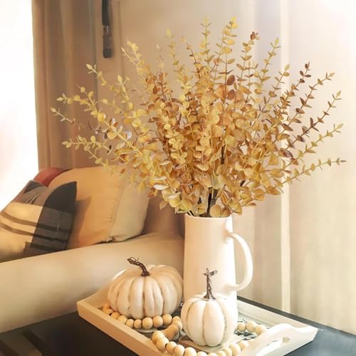 GnFlus 5 Pcs Artificial Eucalyptus Stems Fall Eucalyptus Leaves Autumn Leaf Branches Fall Decorations with Foam Fall Leaves for Home Floral Arrangement Autumn Festival Thanksgiving Decor Yellow - Image 6