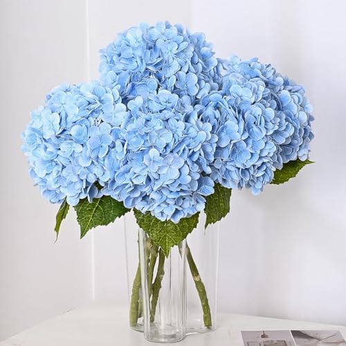 6Pcs 21in Hydrangea Artificial Flowers, Latex Real Touch Hydrangeas (Blue) by MARTINEMALL