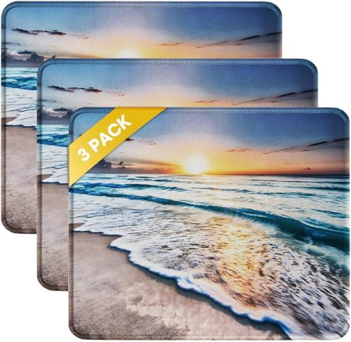 JIKIOU 3 Pack Mouse Pad with Stitched Edge, Portable Size-10.2x8.3in Beach by JIKIOU