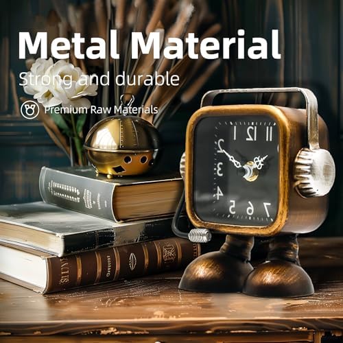 YOUKI Retro Steampunk Clock,Robot Table Clock,Industrial Style Desk and Shelf Clocks,Fireplace Decor,Battery Operated,Silent Non-Ticking,Clock for Office, Living Room Bedroom - Image 6