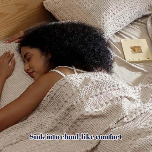 PHF Cotton Waffle Pillow Shams King Size 20" x 36", Oatmeal, No Insert - Image 2