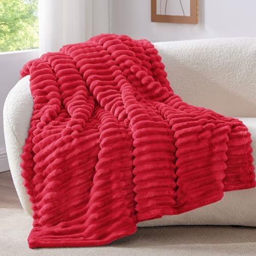 BEDELITE Ribbed Red Throw Blanket for Couch, 50"x60" - Image 3