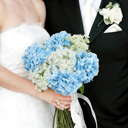 Jahe 4 Pcs Hydrangea Artificial Flowers, 20'' Tall Large Bloom Faux Hydrangea Flowers,Real Touch Fake Flowers, Bouquet Home Wedding Part Decor, DIY Floral Arrangement, Light Blue - Image 6