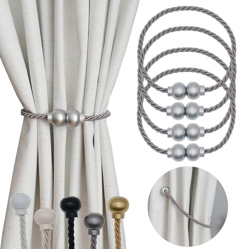 4Pcs Magnetic Curtain Tiebacks Modern Handmade Rope Curtain Tie Backs Grey by HIASTRA