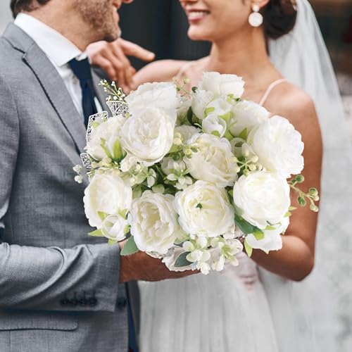 Artificial Peonies Silk Flowers, Faux Peony Bouquet 6 Bundles Florals Arrangements Decor for Farmhouse Home Boho Wedding Table Centerpiece, Fake Plastic Flowers Bulk for Vase Decoration (White, 6PCS) - Image 3