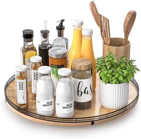 AMH 16-Inch Farmhouse Oak Lazy Susan Organizer for Table and Cabinet by AMH