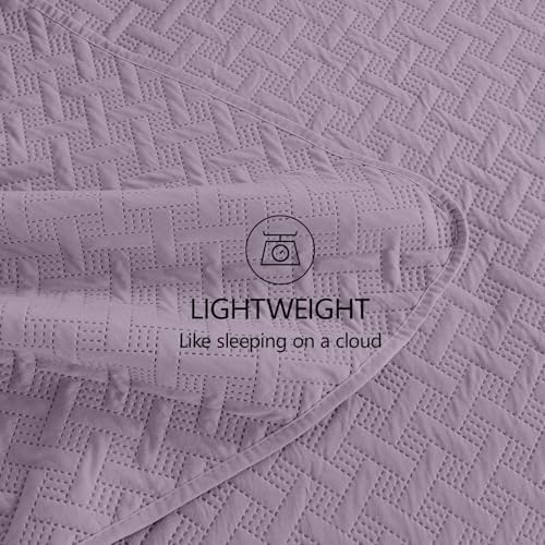 FLYMME Quilts Queen Size,Lightweight Grayish Purple Bedspreads,Basket Weave Pattern,Ultra Soft Microfiber Bed Coverlet 3 Pieces for All-Seasons (1 Quilt,2 Shams) - Image 6