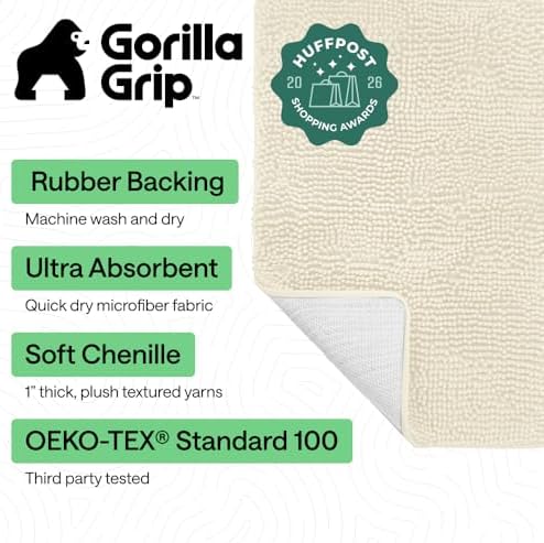 GORILLA GRIP Bath Rug Mat for Bathroom, Thick Chenille, 30x20 Ivory Cream - Image 2