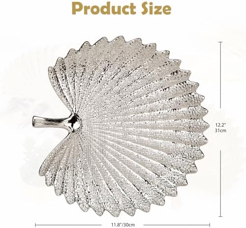 Silver Leaf Decorative Serving Tray for Table Centerpiece – 12" Ceramic Leaf-Shaped Trinket Dish, Candle Tray, Vanity Organizer, Coffee Table Decor, Modern Glam Home Decor, Gifts for Women - Image 2