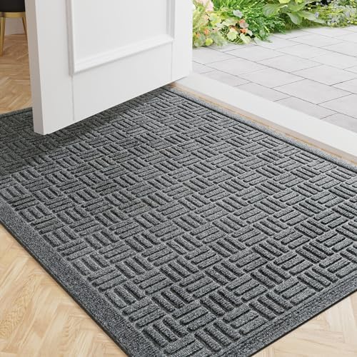 Mibao Front Door Mat Outside Entrance, 47" x 32", Heavy Duty Welcome Mat, Stain and Fade Resistant, Dirt Trapper Doormat, Super Absorbent Indoor Outdoor Entryway Mat with Non-Slip Backing, Gray by Mibao