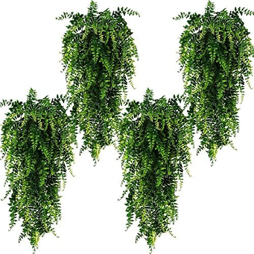 Toprooms 4pcs Artificial Hanging Plants Fake Hanging Plant Fake Plants Faux Fern Ivy Vines Outdoor UV Resistant Plastic Hanging Plants Artificial Decor (Ferns) by Toprooms