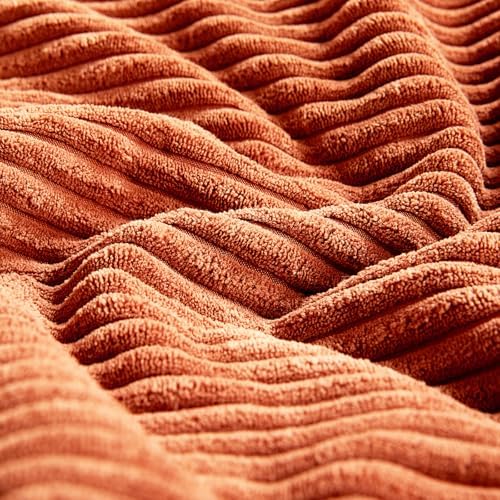 Fancy Homi Set of 2 Burnt Orange Decorative Throw Pillow Covers 24x24 Inch for Living Room Couch Bed, Boho Farmhouse Fall Home Decor, Soft Corss Corduroy Patchwork Textured Cushion Case 60x60 cm - Image 5