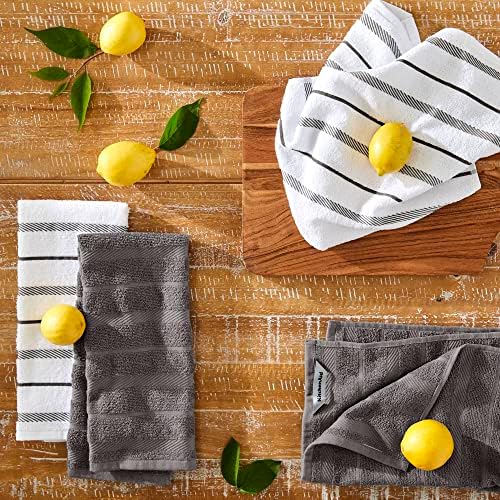 KitchenAid Albany Kitchen Towel 8-Pack Set, Charcoal Grey/White, 16"x26" - Image 2