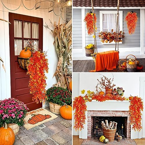RECUTMS 4Pcs Fall Artificial Flowers Hanging Eucalyptus Leaf Plants 29.9 in - Image 6