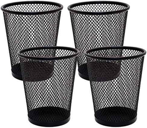 SLSON 4 Pack Pen Holder Metal Mesh Pencil Holders Round Shaped Pen Holders for Desk Office Wire Mesh Container Pen Organizer,Black by SLSON