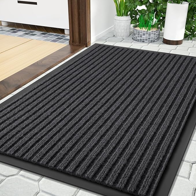 Yimobra Front Door Mat Outdoor Indoor Entrance, 100% Waterproof All-Season All Weather Doormat, Welcome Matt Outside Entry, Non Slip, Low Profile, Heavy Duty Patio Porch Floor Mat,29.5 x 17, Grey by Yimobra
