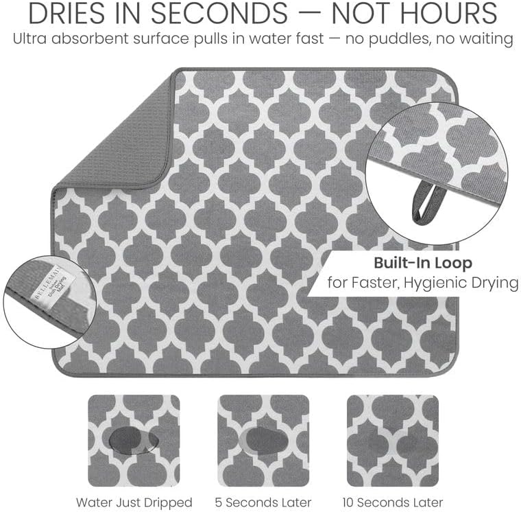 Bellemain Dish Drying Mat, Drying Matt Kitchen Counter, 17"x24" -Trellis - Image 3